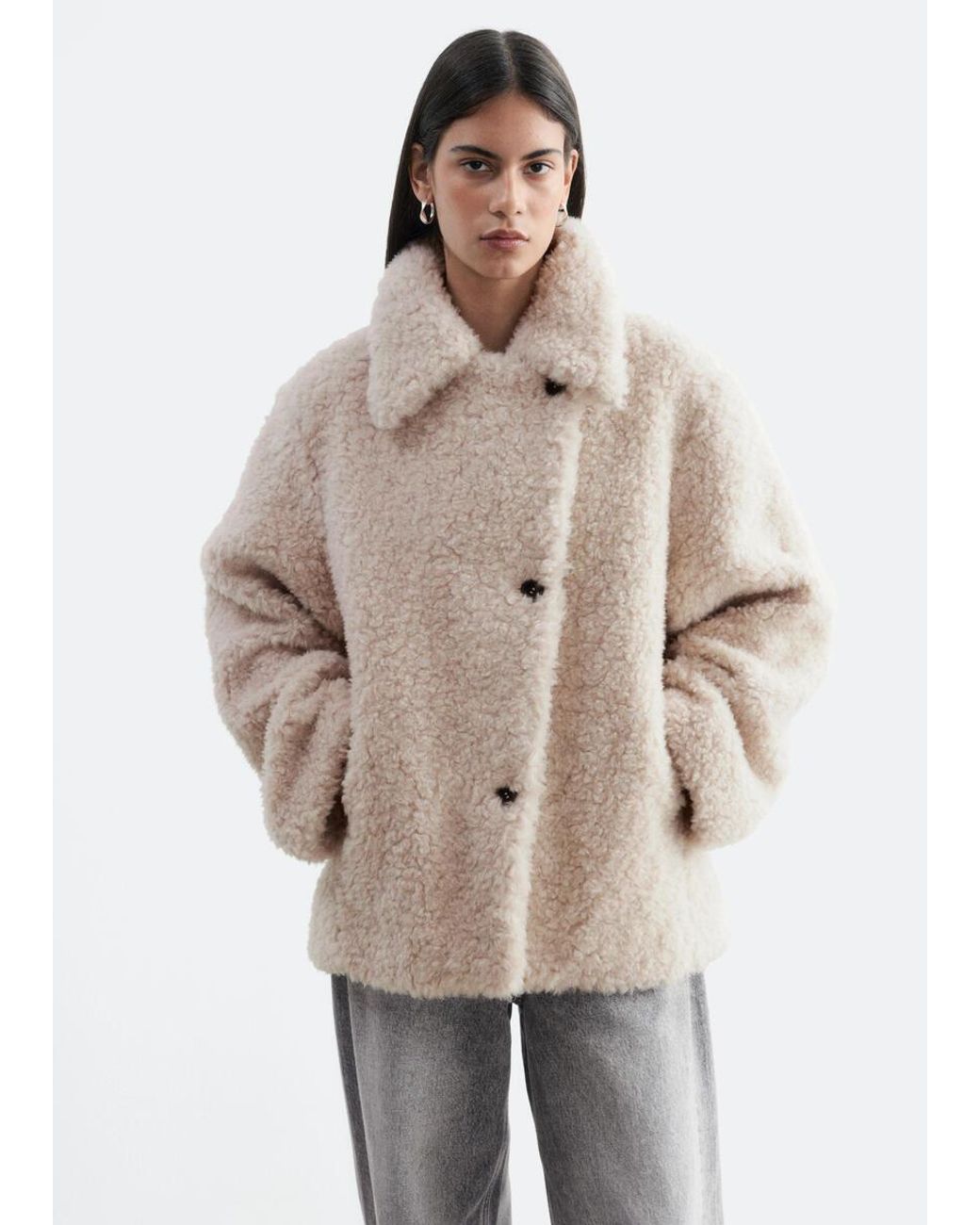 & Other Stories Natural Wool-Blend Faux-Fur Jacket