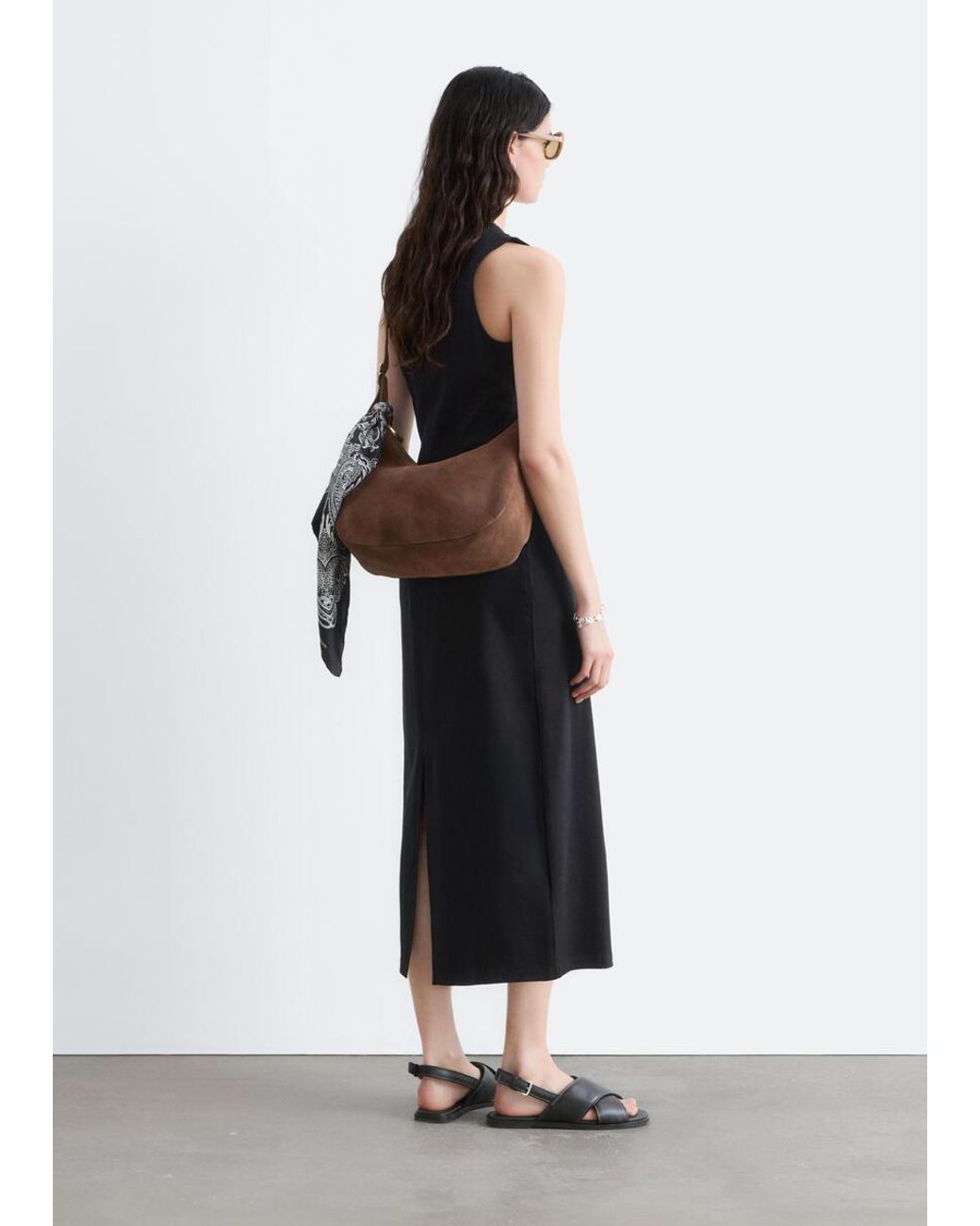 & Other Stories Black Fitted Cotton Jersey Midi Dress