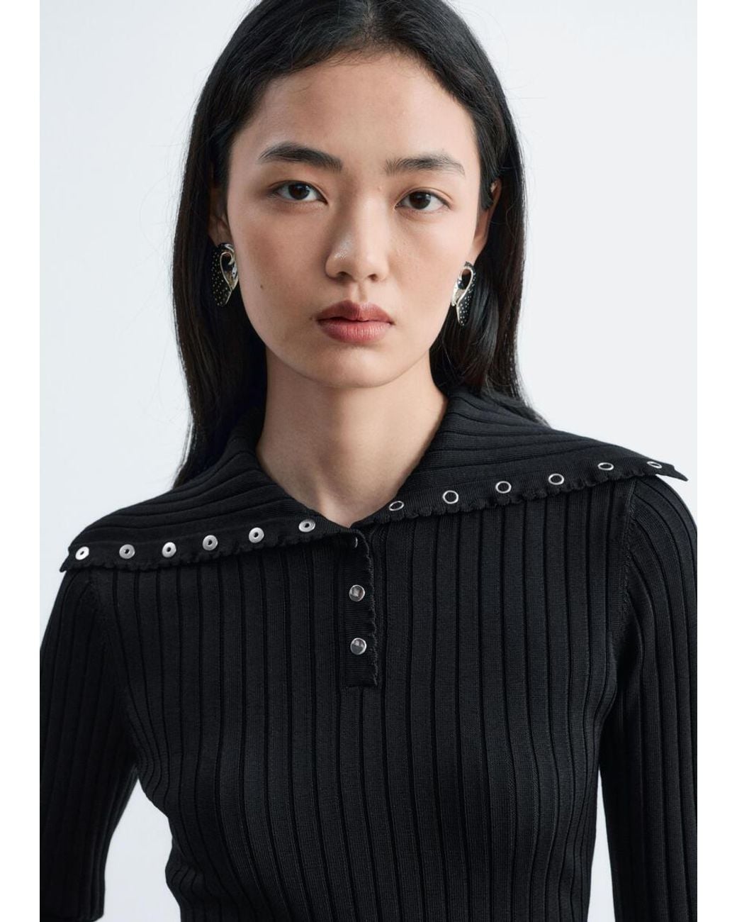 & Other Stories Blue Scalloped Collar Top