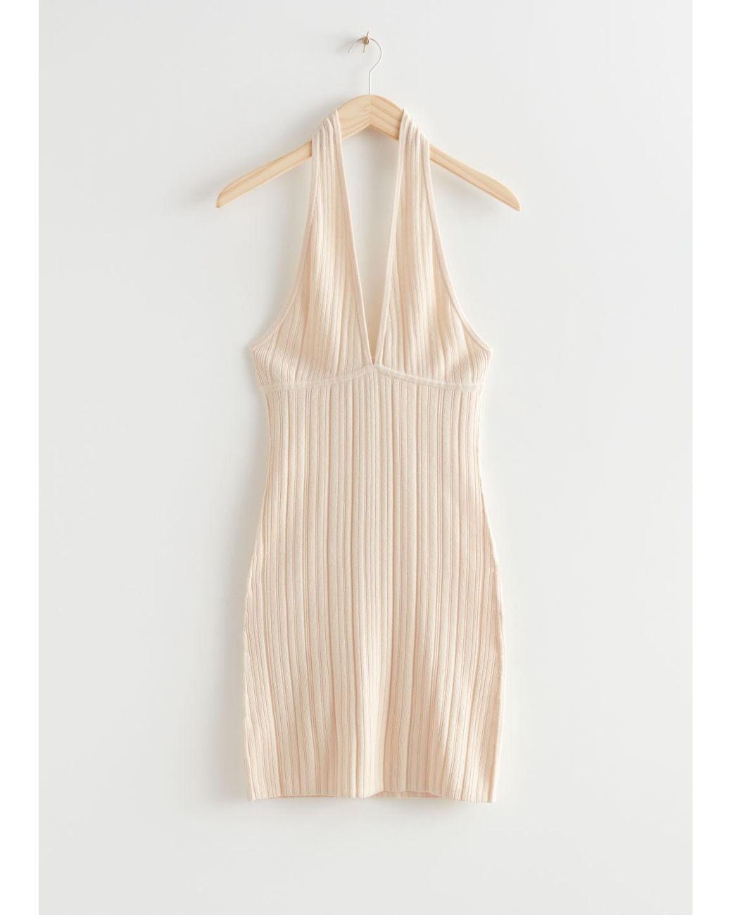 Wool Halter Knit Mini Dress in Beige 