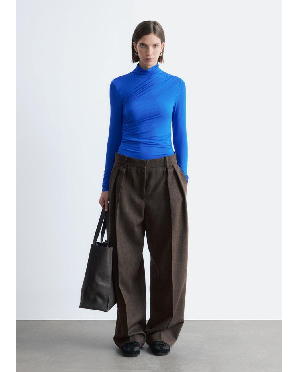 & Other Stories Blue Draped Turtleneck Top