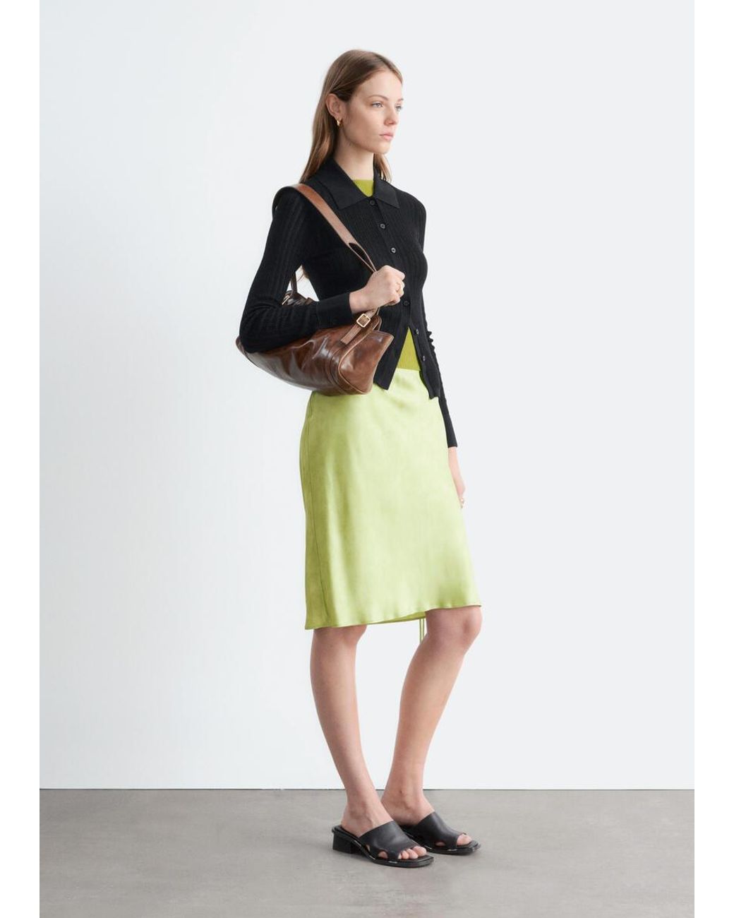 & Other Stories Black Pointelle Rib Polo Shirt