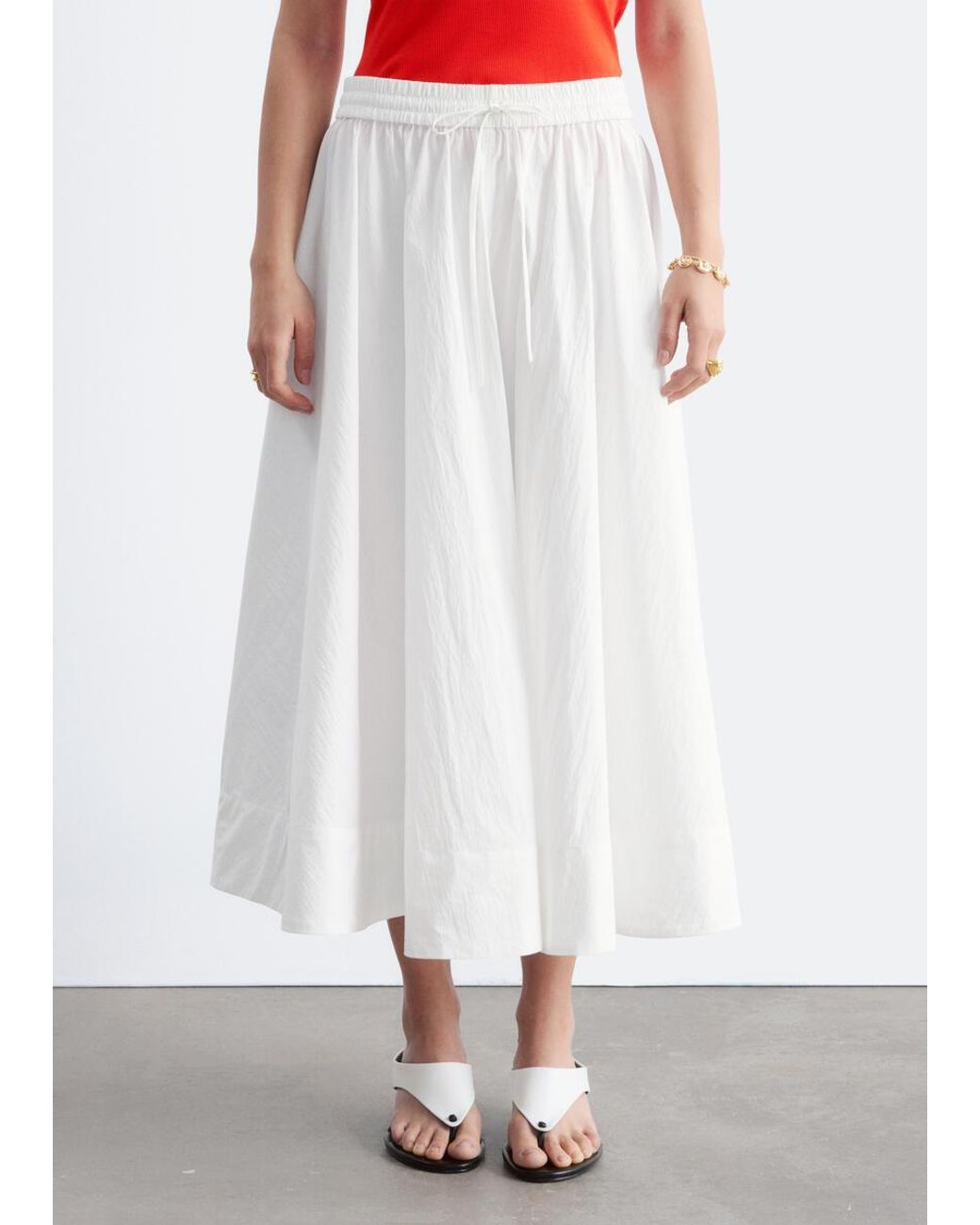 & Other Stories White Gathered A-Line Maxi Skirt