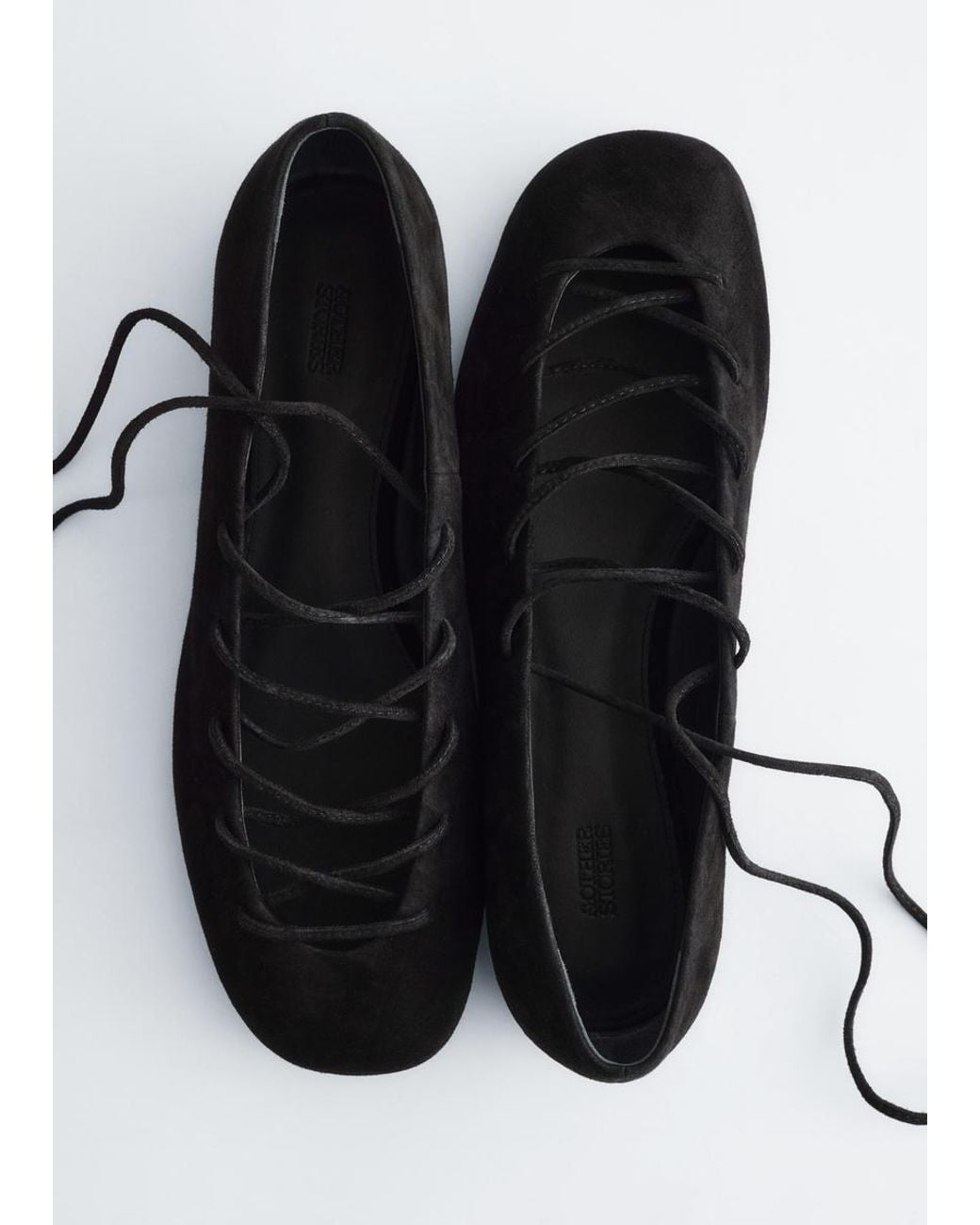 & Other Stories White Lace-Up Leather Ballerinas
