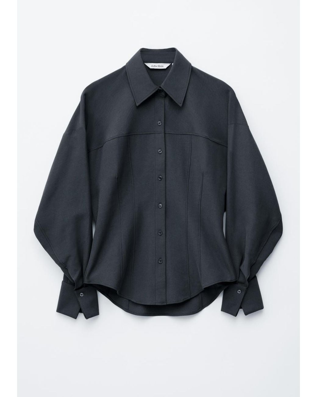 & Other Stories Black Balloon-Sleeved Tapered Shirt