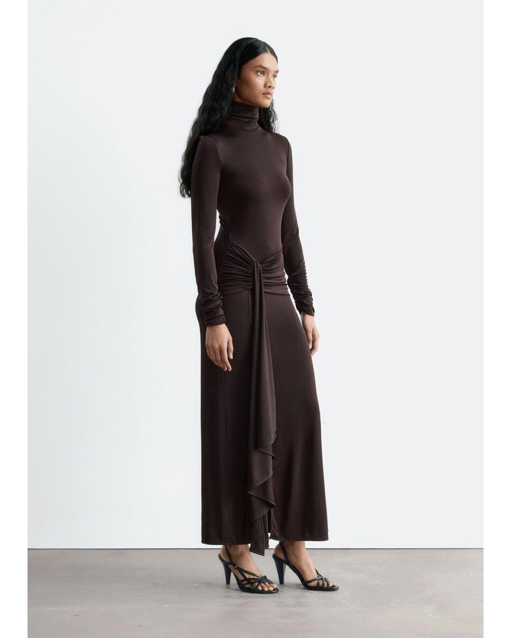& Other Stories Brown Draped Waist Jersey Dress