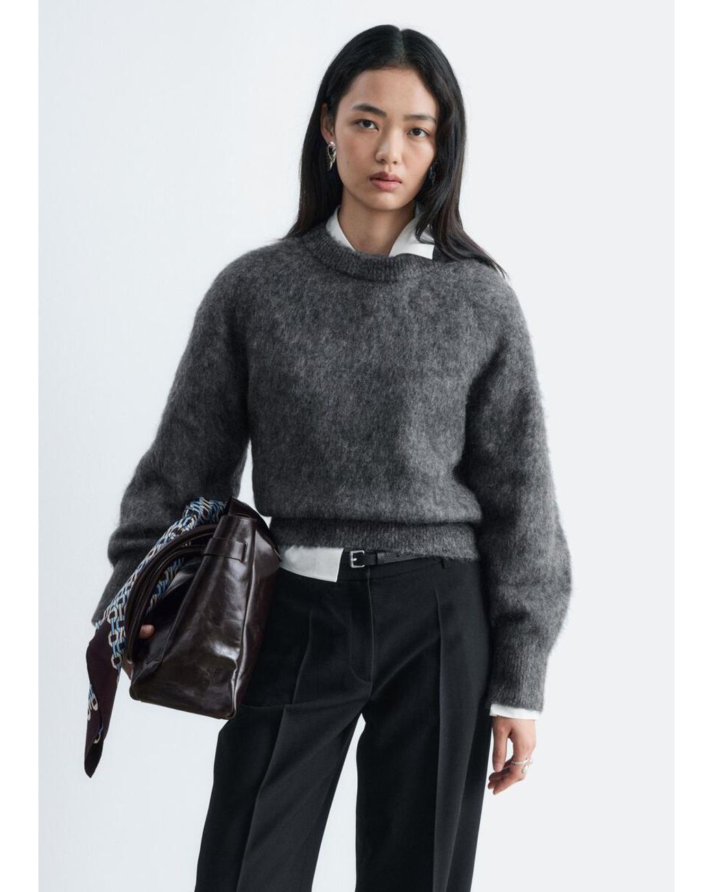 & Other Stories Gray Mohair-Blend Balloon-Sleeve Jumper