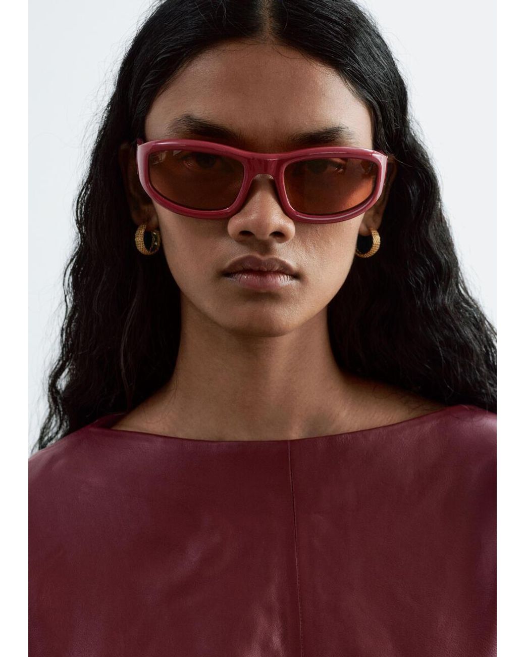 & Other Stories Red Tie-Back Leather Top