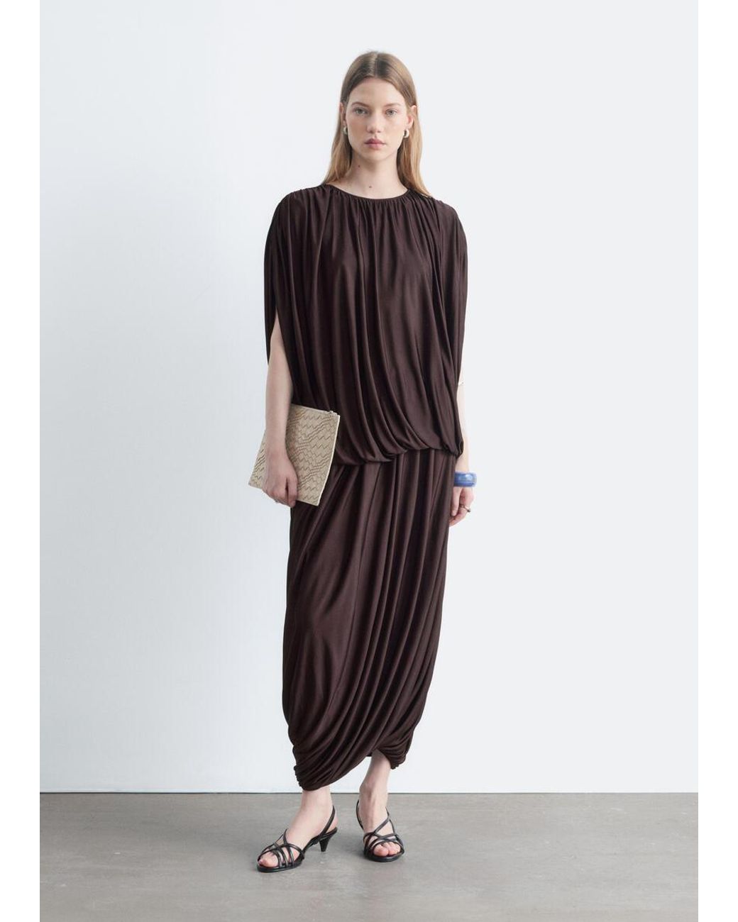 & Other Stories Brown Draped Jersey Top