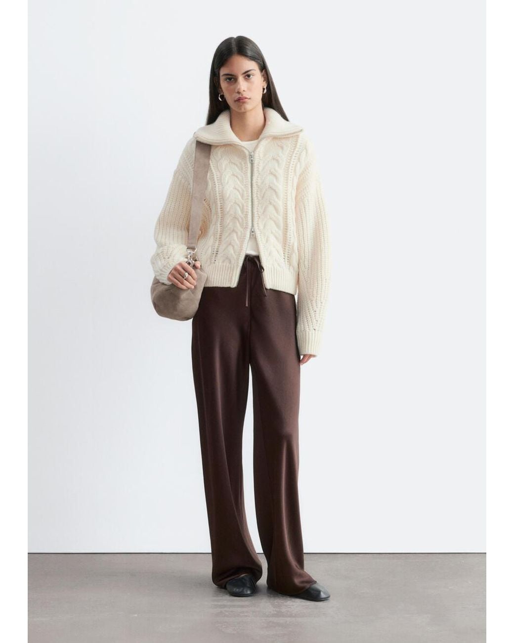 & Other Stories Brown Satin Pull-On Trousers