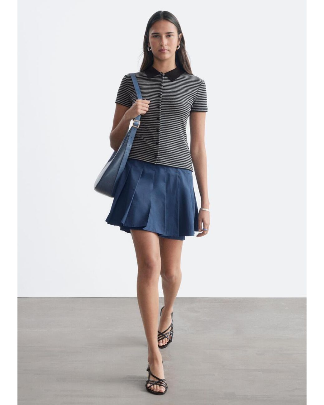 & Other Stories Blue Buttoned Jersey Top