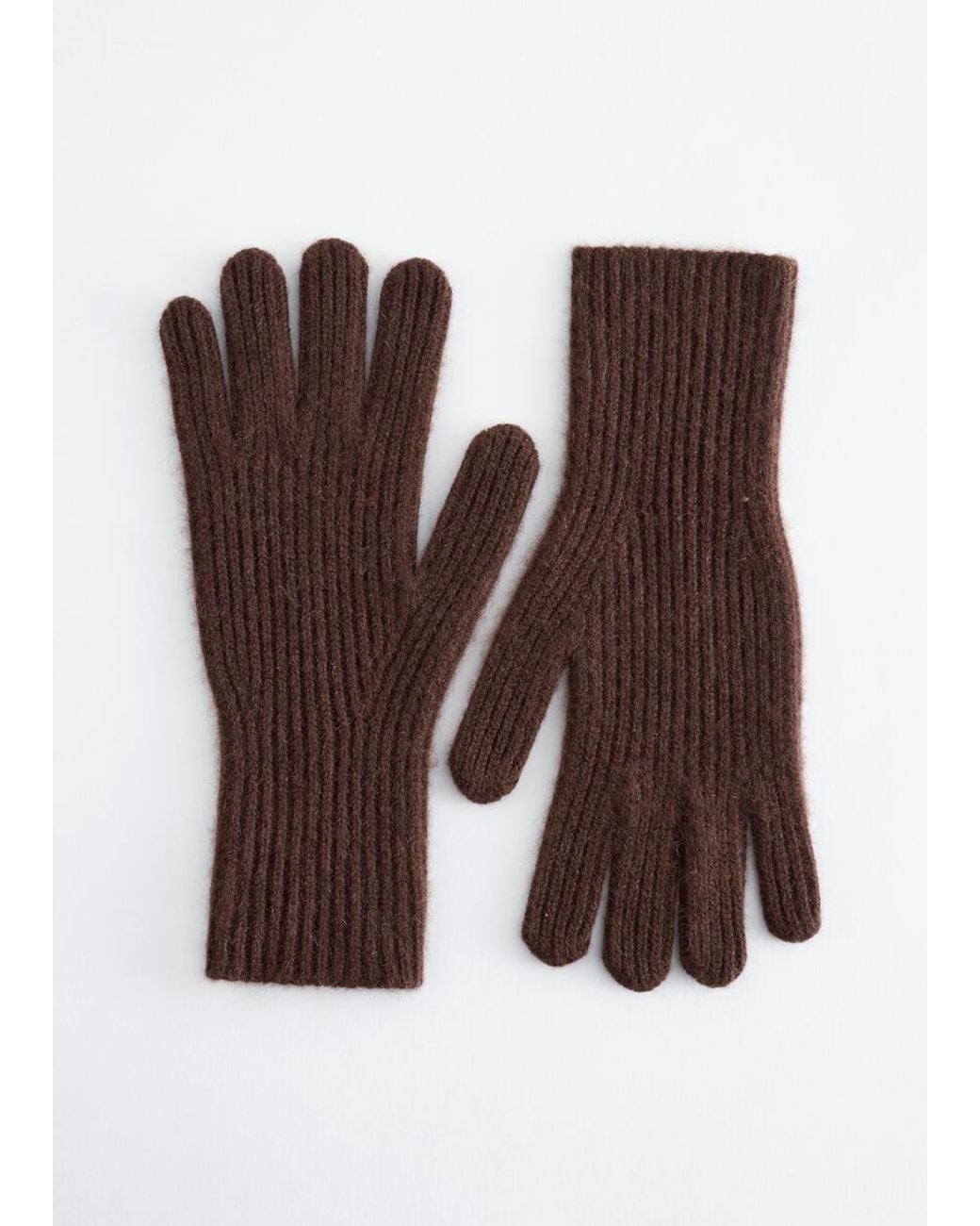 & Other Stories Brown Ribbed Cashmere Gloves