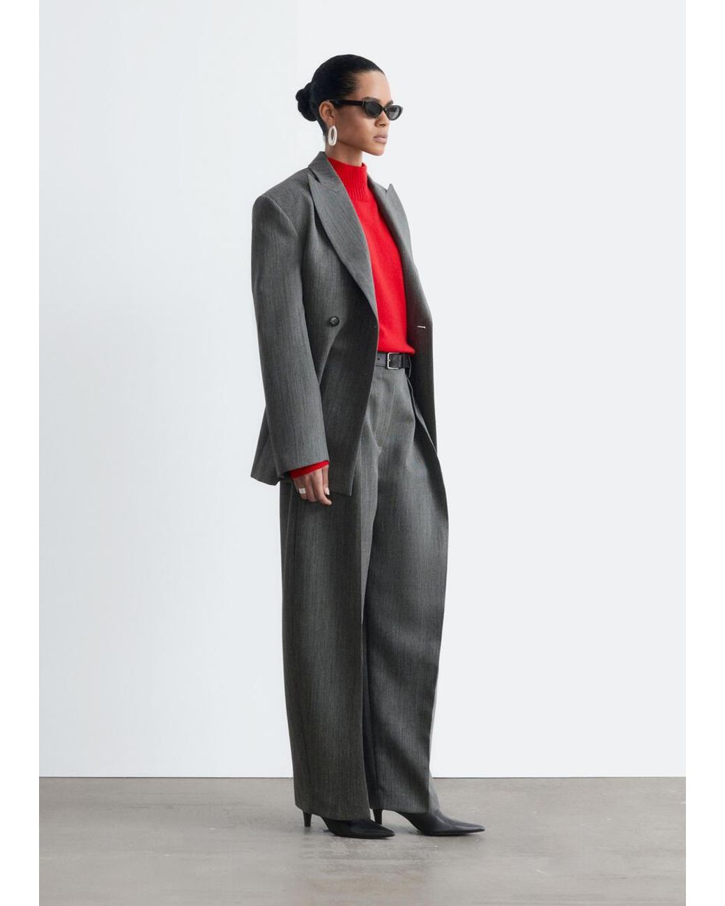 & Other Stories White Wool Barrel-Leg Trousers