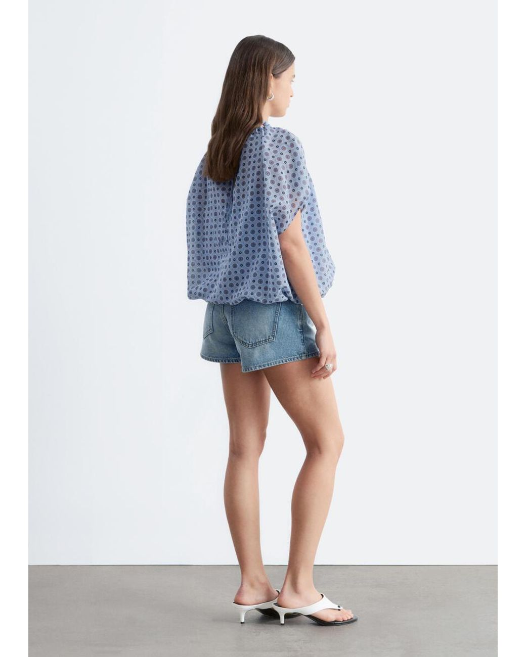 & Other Stories Blue Printed Balloon Blouse