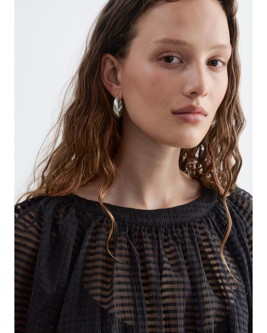 & Other Stories Blue Gathered Crepe Blouse