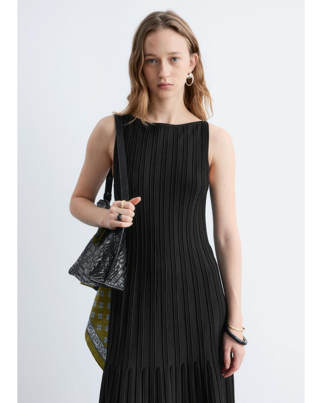 & Other Stories Black Rib-Knit Midi Dress