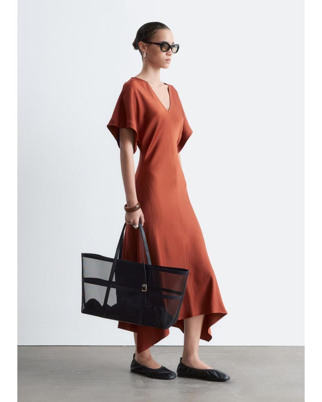 & Other Stories Red V-Neck Maxi Dress