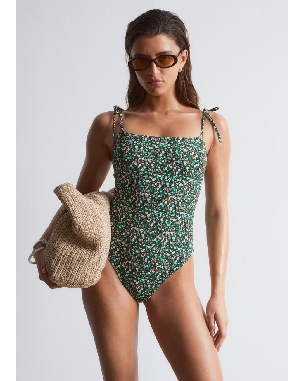 & Other Stories Green Tie-Strap Swimsuit