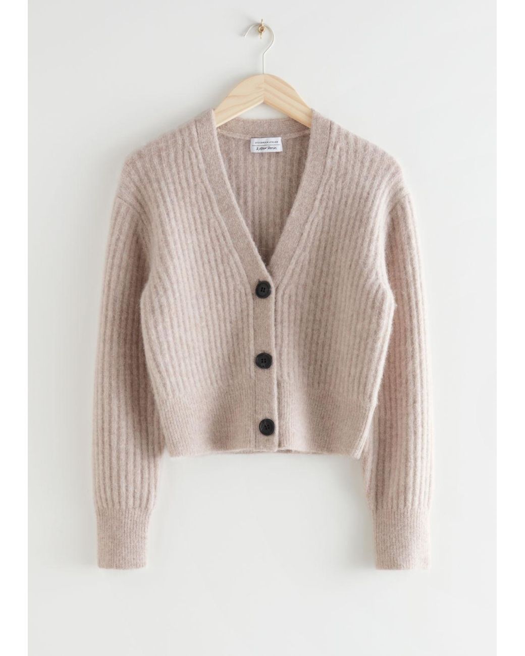 & Other Stories Wool Cropped Ribbed Alpaca Blend Cardigan in Beige ...