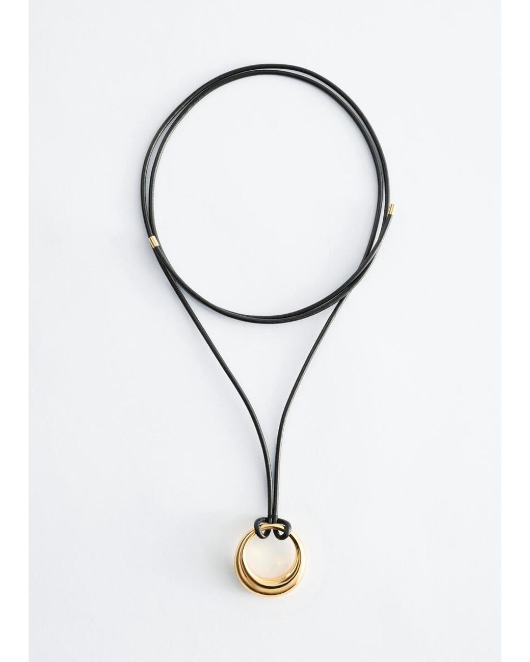 & Other Stories Black Ring-Pendant Leather Necklace