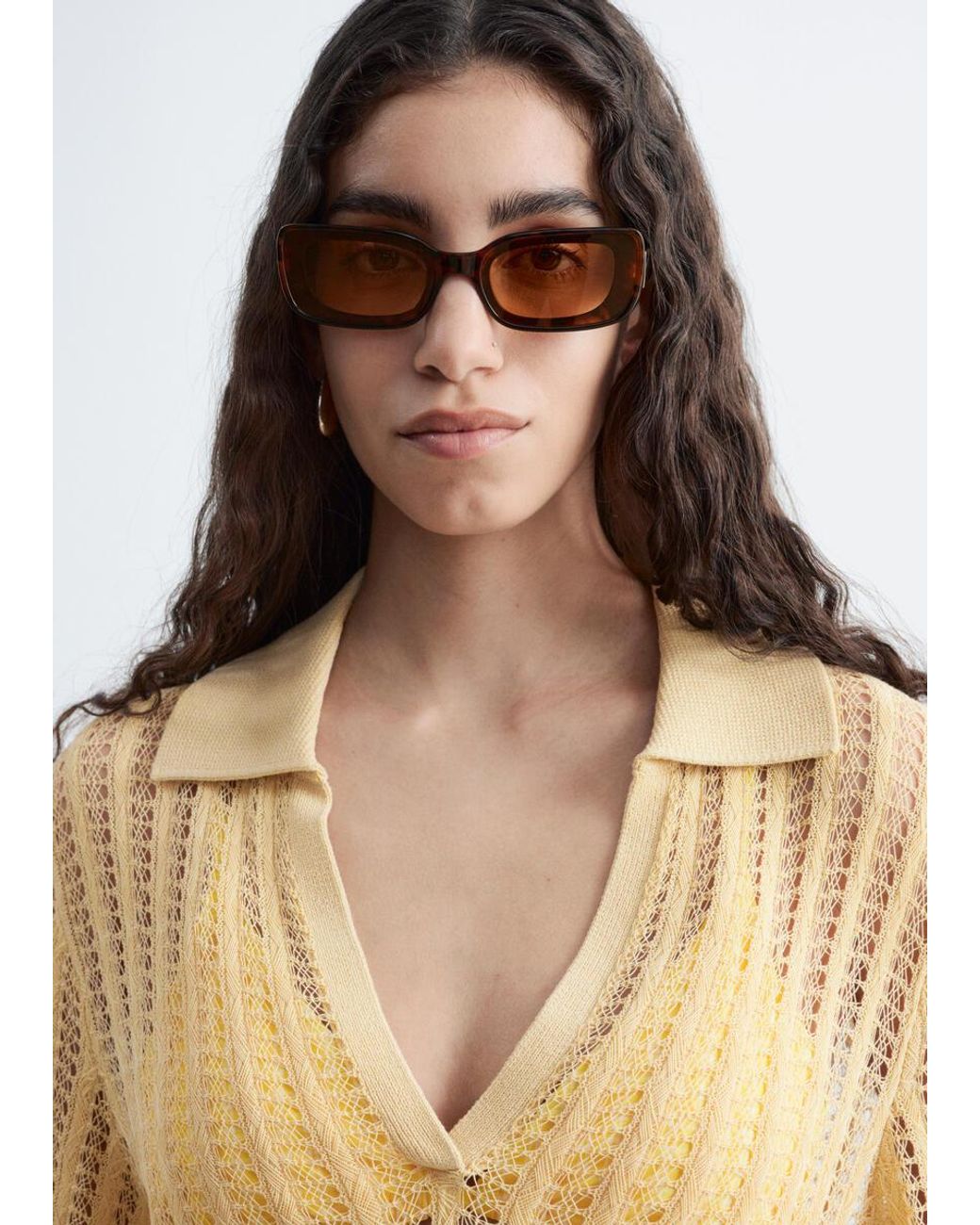 & Other Stories Yellow Open-Knit Polo Top