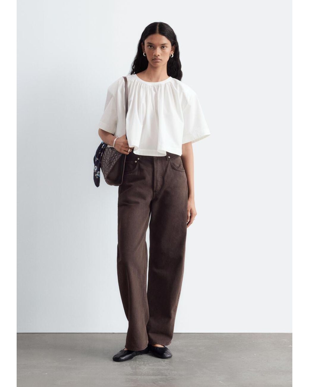 & Other Stories White Gathered Cotton Crop Blouse