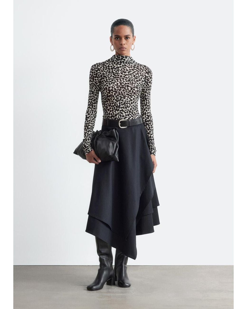 & Other Stories Black Wool Mock-Neck Top