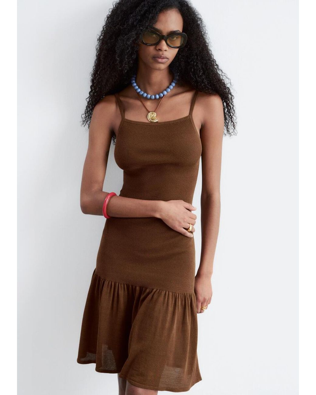& Other Stories Brown Knitted Midi Dress