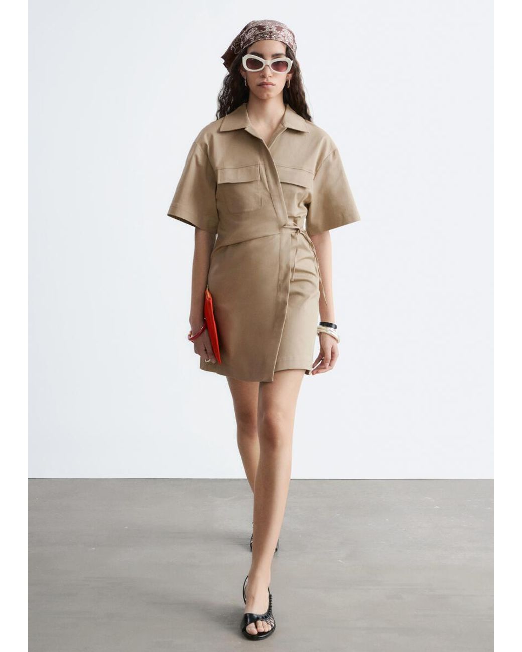 & Other Stories Natural Wrap-Front Mini Dress