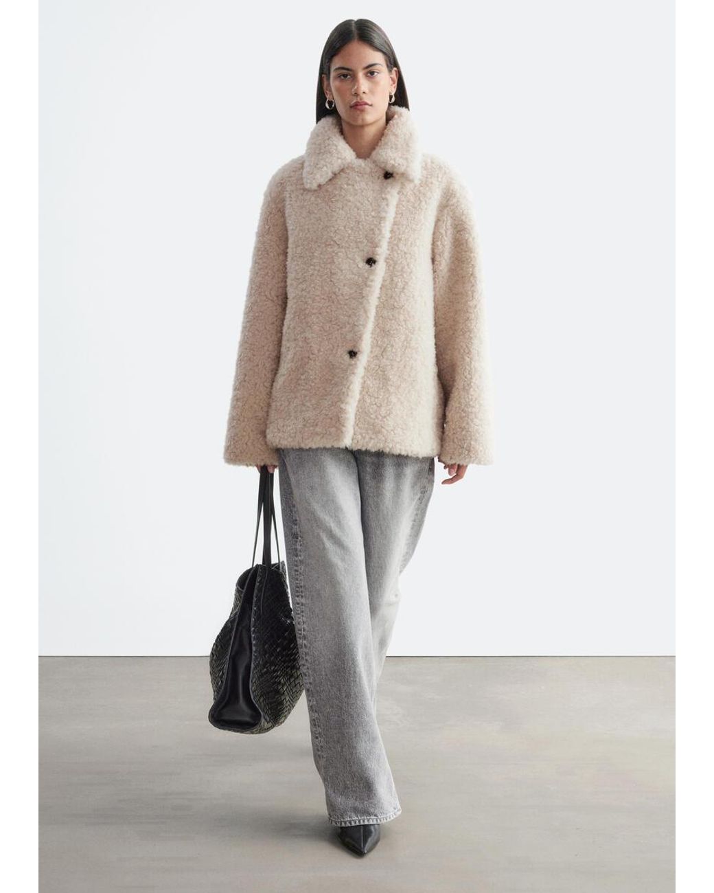 & Other Stories Natural Wool-Blend Faux-Fur Jacket