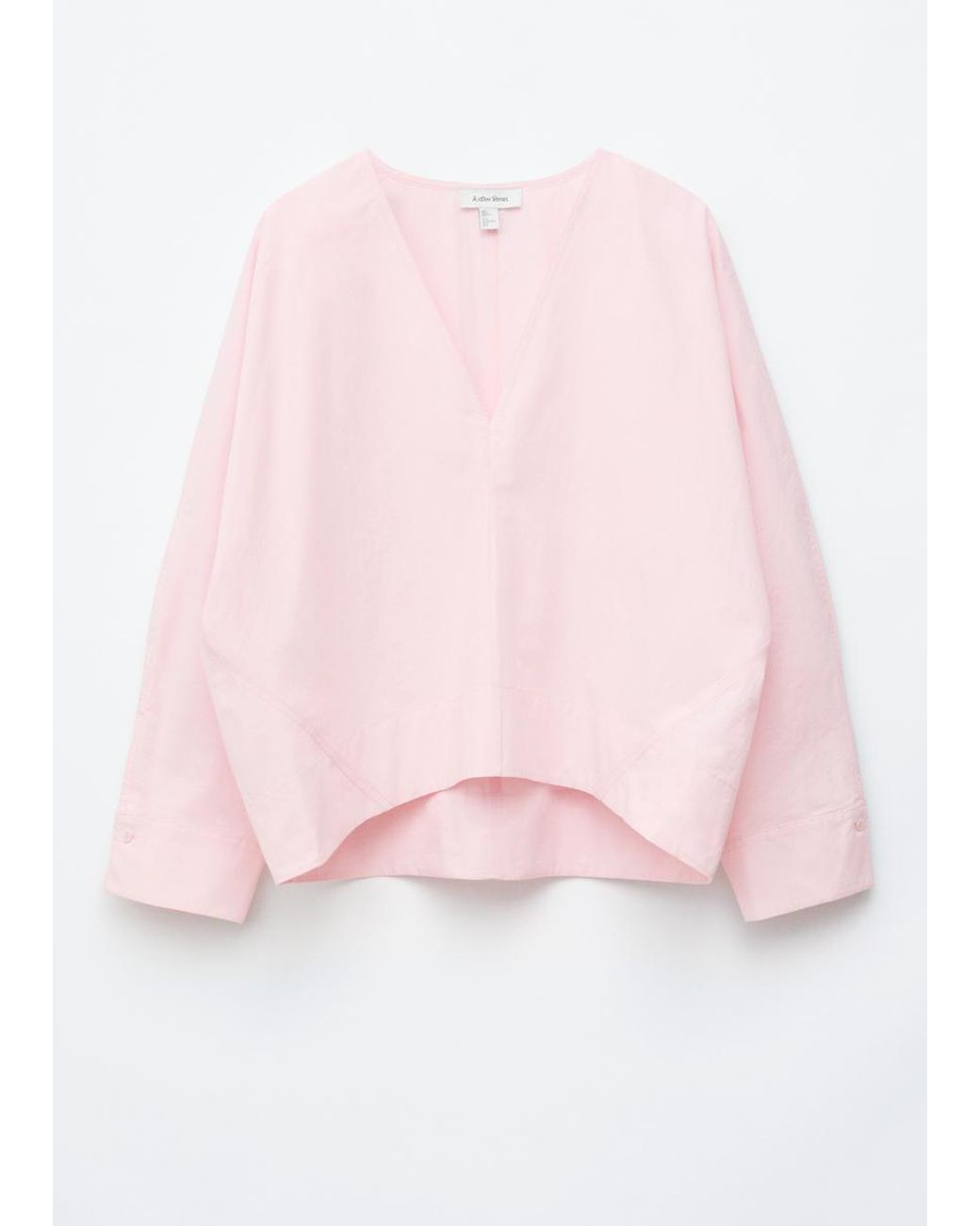 & Other Stories Pink Sculptural Cotton V-Neck Blouse