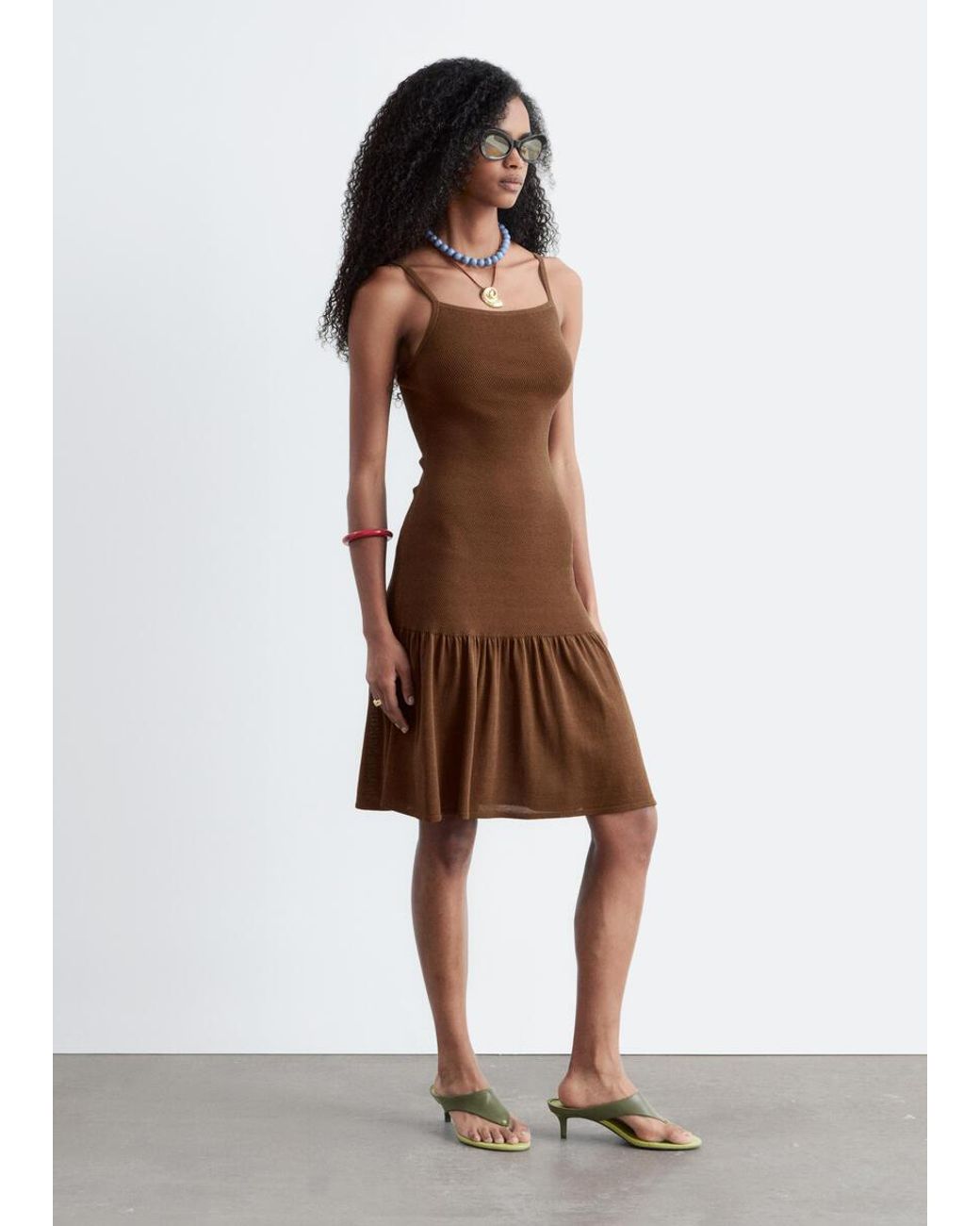 & Other Stories Brown Knitted Midi Dress