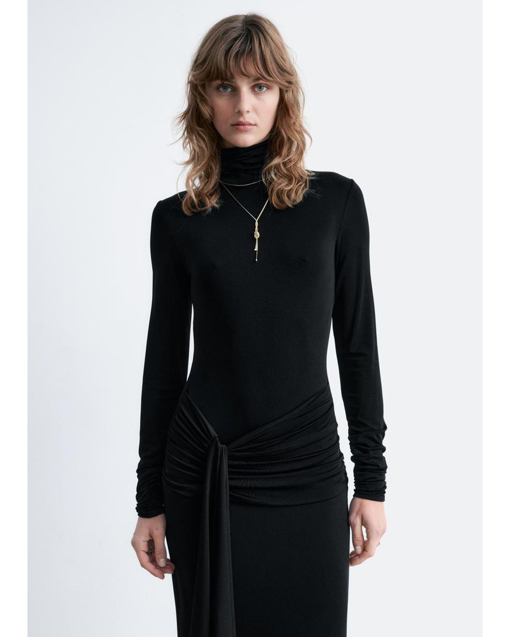 & Other Stories Tie-Detail Turtleneck Midi Dress in Black | Lyst