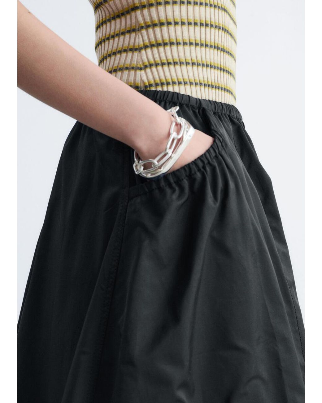 & Other Stories Black Gathered Twill Midi Skirt