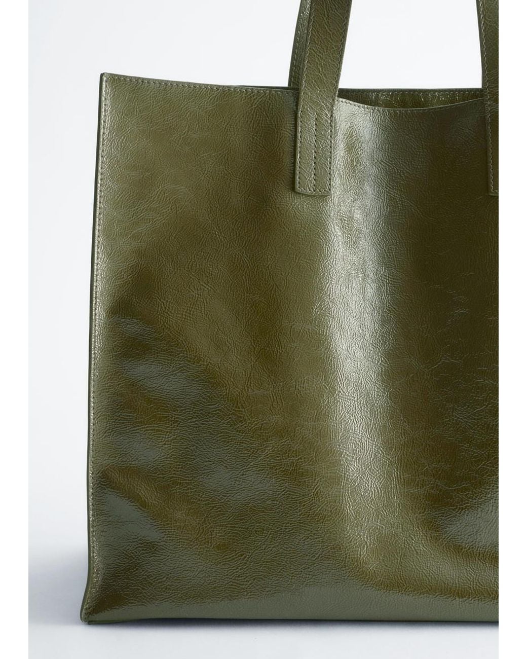 & Other Stories Green Leather Tote Bag