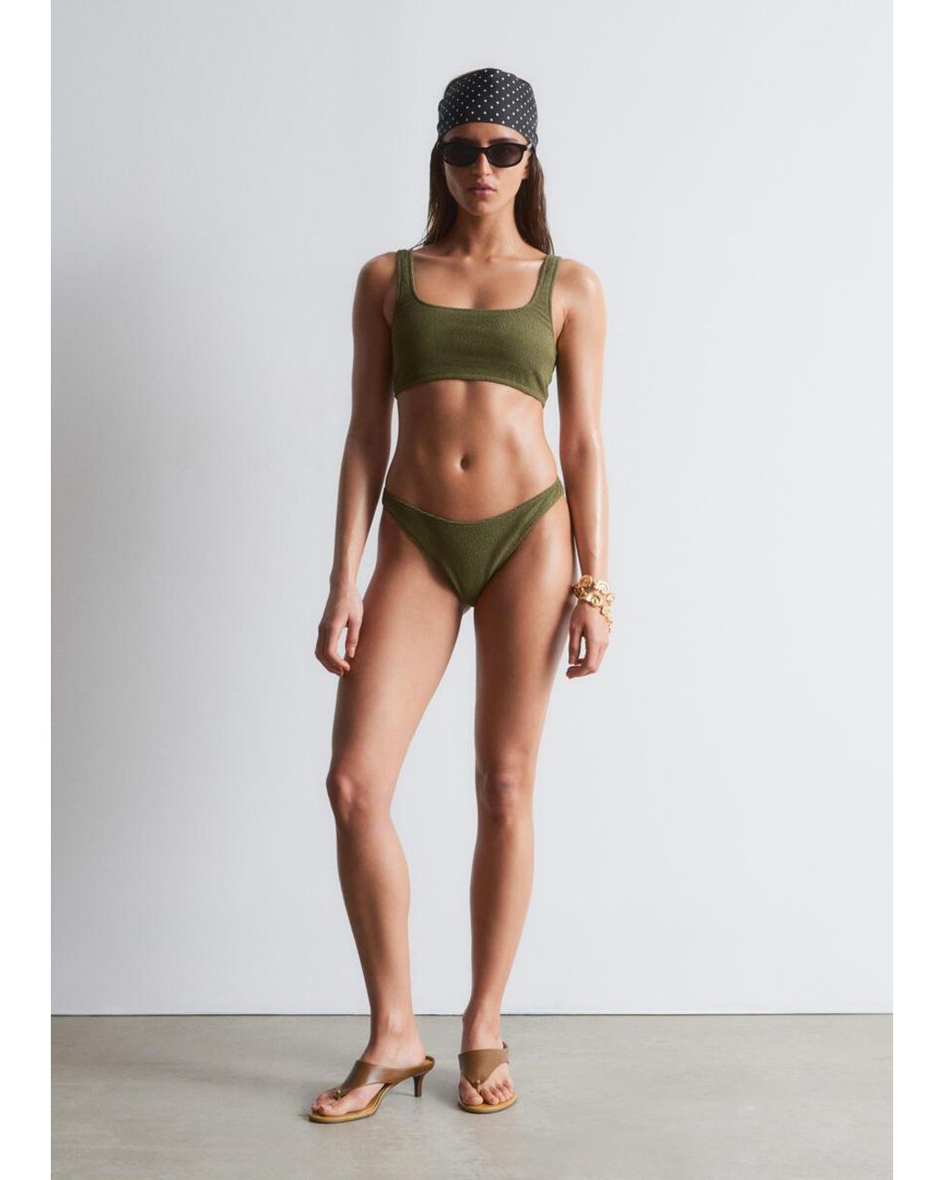 & Other Stories Green Textured Bikini Top