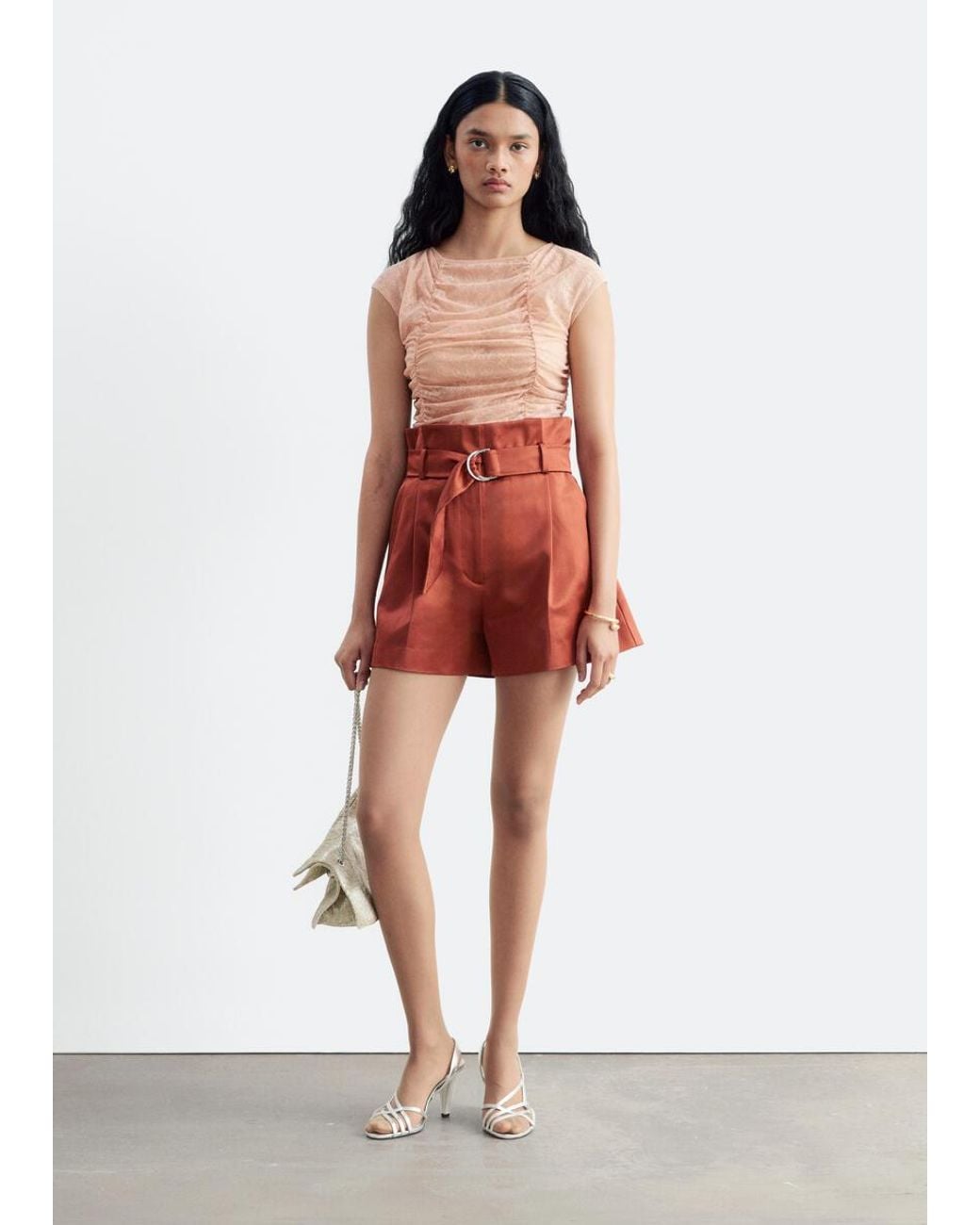 & Other Stories Red Paperbag Waist Shorts