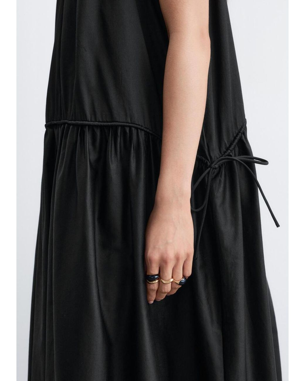 & Other Stories Black Gathered Cotton Dress