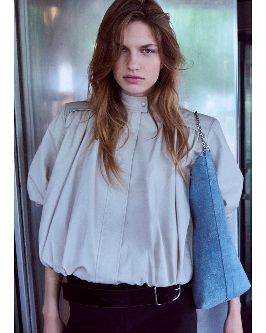 & Other Stories White Gathered Stand-Collar Jacket