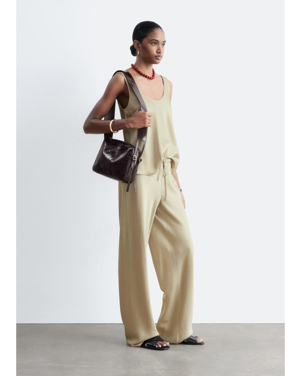 & Other Stories Natural Satin Pull-On Trousers