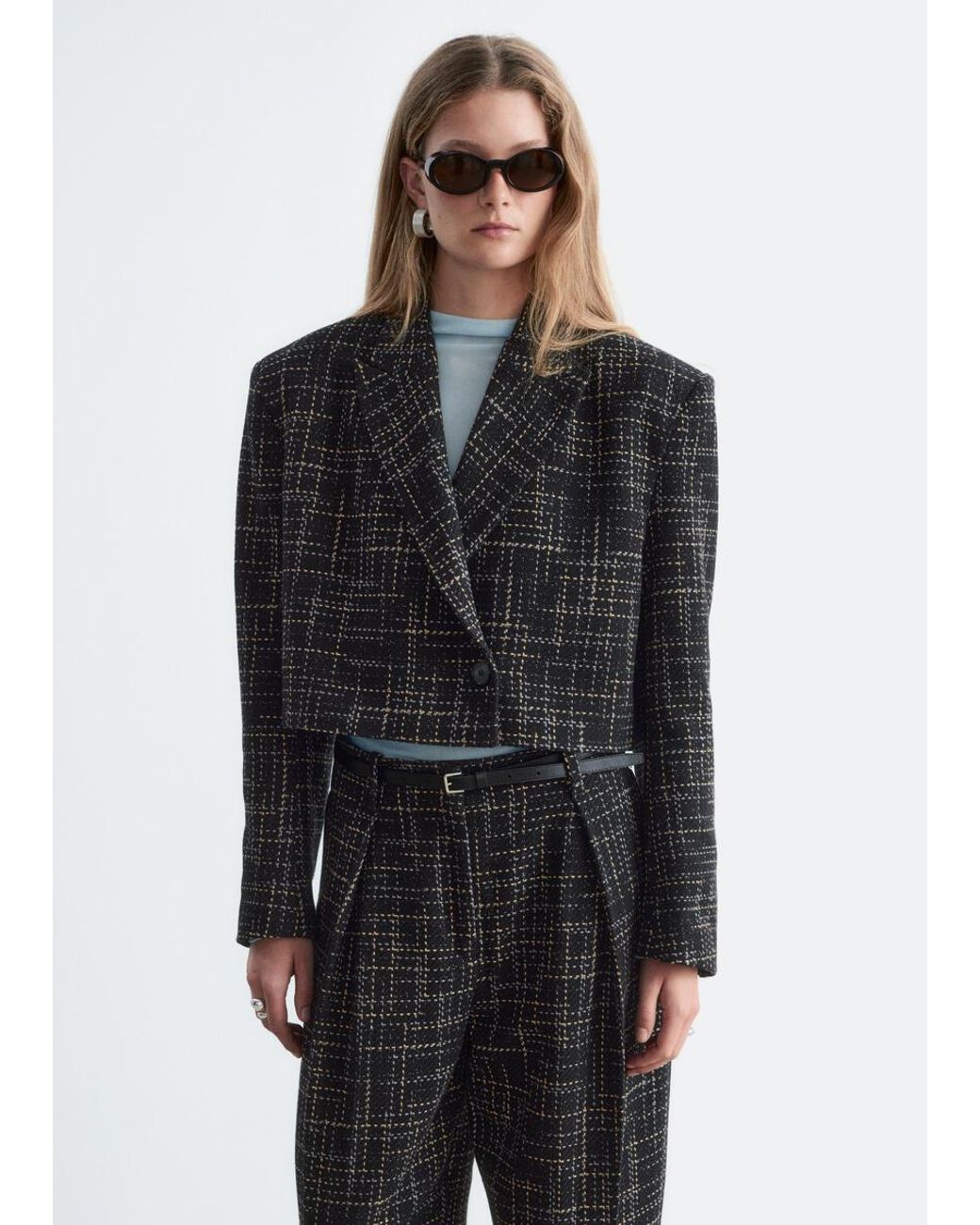 & Other Stories Black Cropped Cotton Blazer