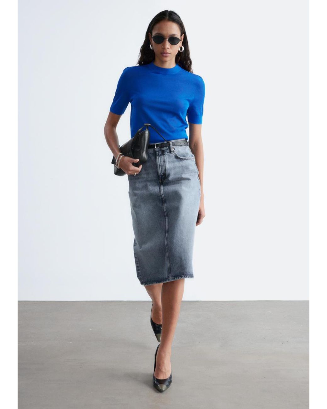& Other Stories Blue Fine-Knit T-Shirt