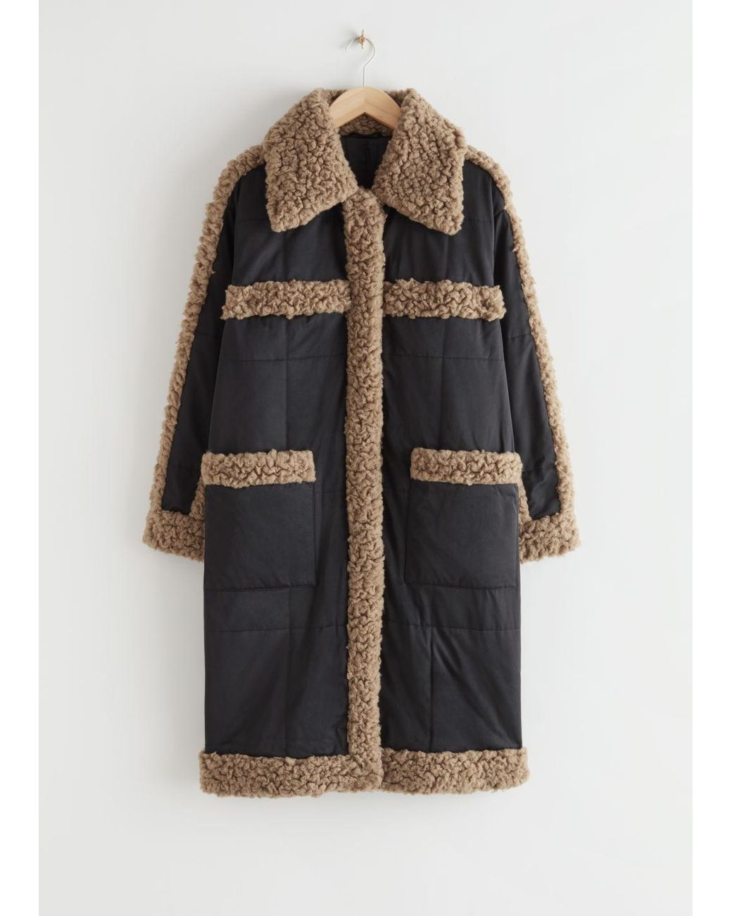 & Other Stories Oversized Faux Shearling Puffer Coat in Black | Lyst