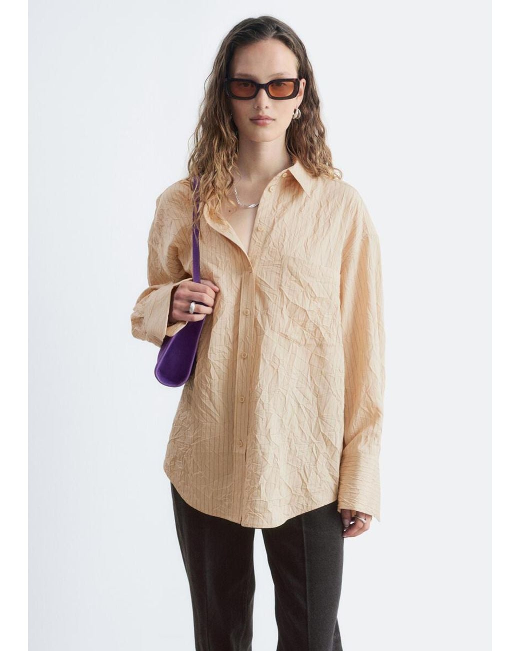 & Other Stories Natural Crinkled Oversized Shirt