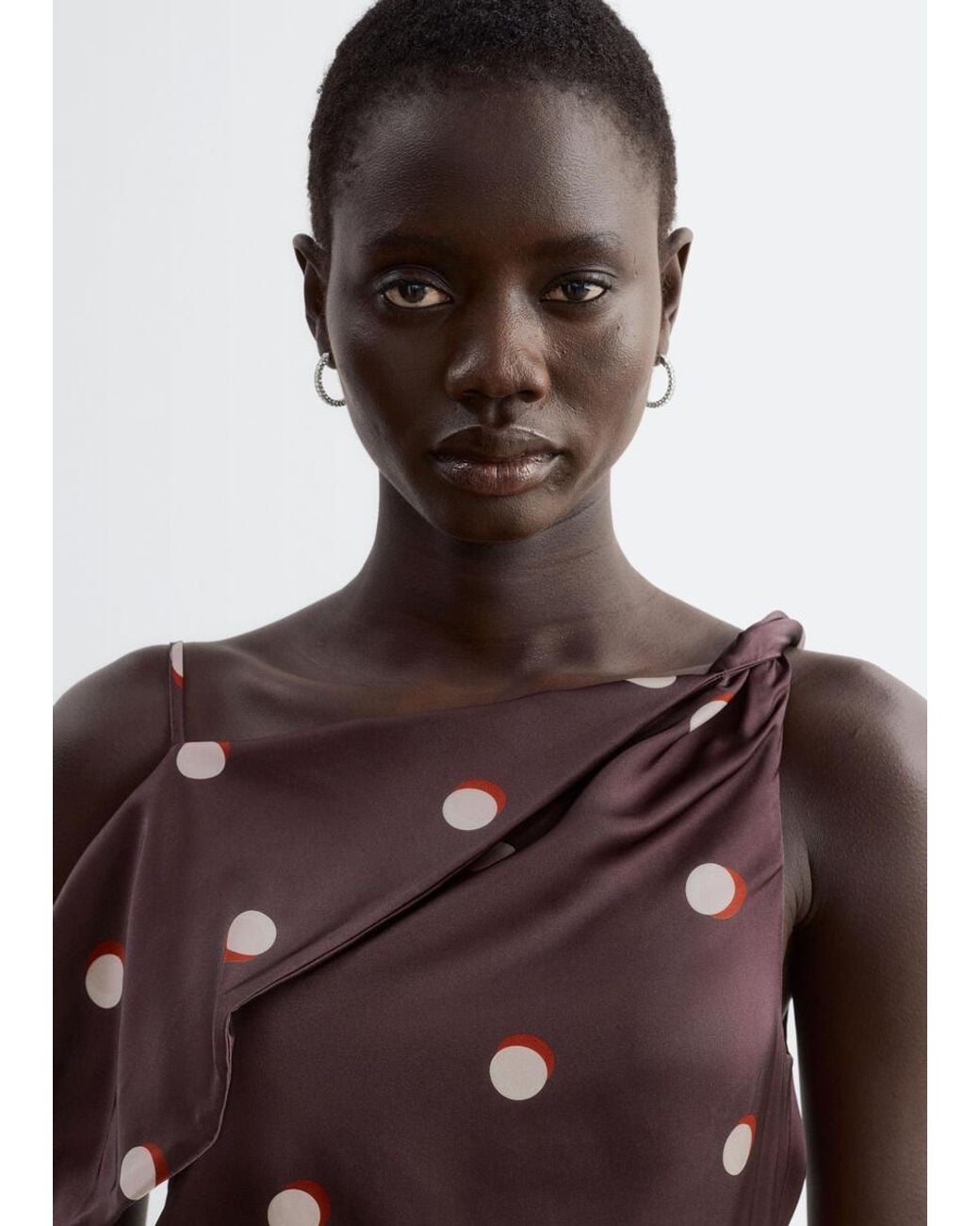 & Other Stories Brown Asymmetric Satin Dress