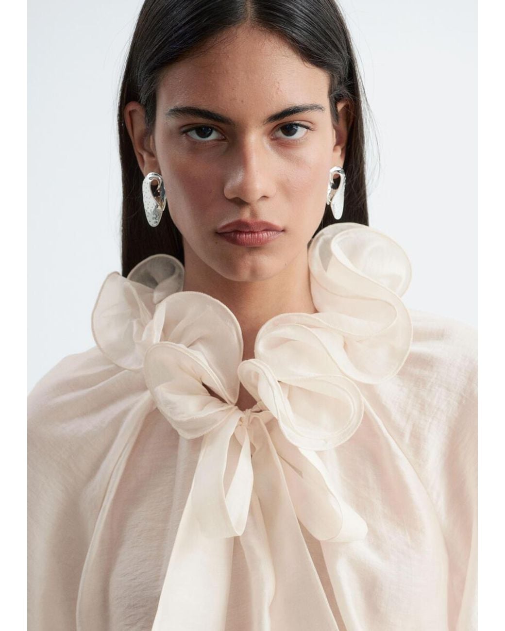 & Other Stories Natural Ruffle Neck Voluminous Blouse