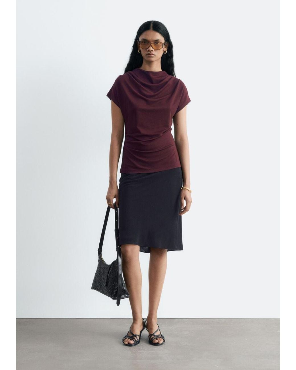 & Other Stories Red Draped Cowl-Neck Top