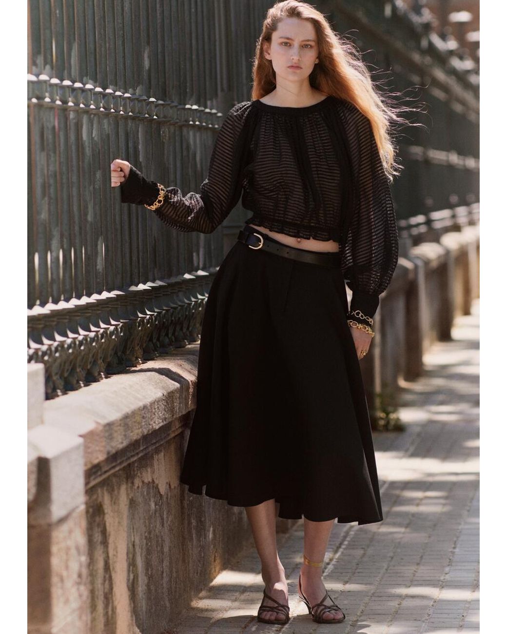 & Other Stories Blue Gathered Crepe Blouse