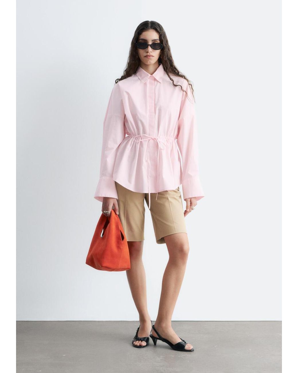 & Other Stories Pink Cotton Poplin Drawstring Shirt