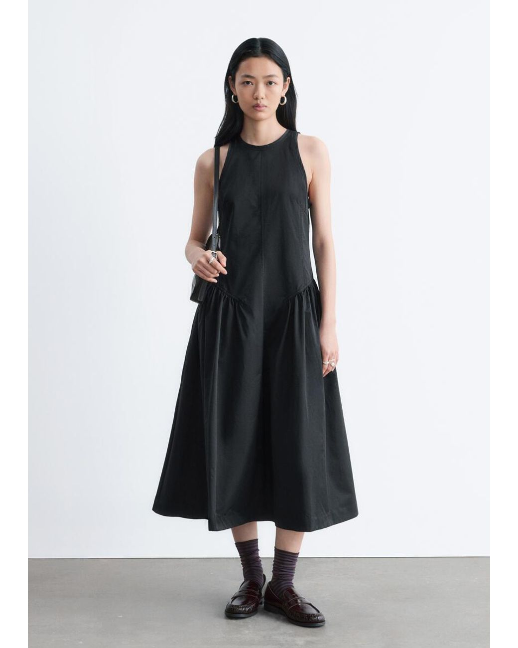 & Other Stories Black Flared Midi Dress